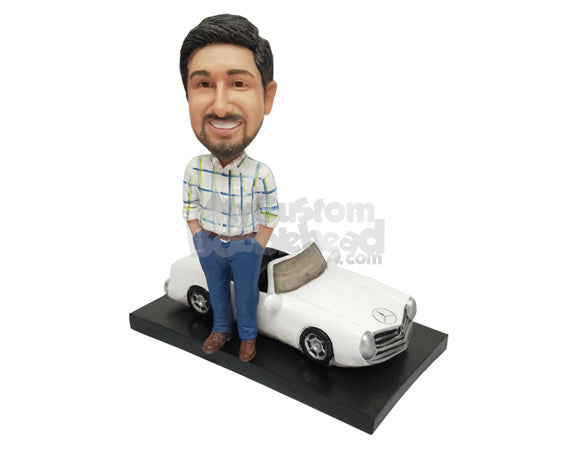 Custom Bobblehead Guy Standing Next To His New Car - Motor Vehicles Cars, Trucks & Vans Personalized Bobblehead & Cake Topper