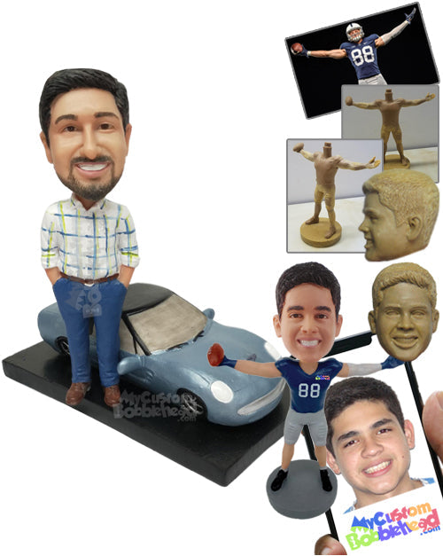 Guy Standing Next to Modern Supercar Personalized Bobblehead