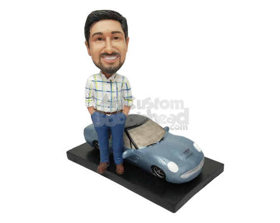 Custom Bobblehead Guy Standing Next To Modern Super Car - Motor Vehicles Cars, Trucks & Vans Personalized Bobblehead & Cake Topper