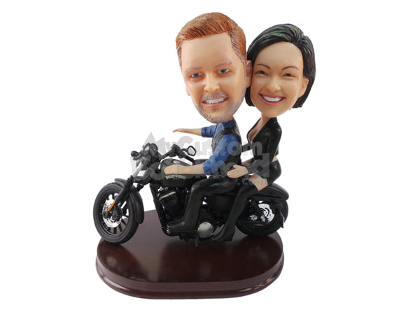 Custom Bobblehead Married Couple On Their Bike - Motor Vehicles Motorcycles Personalized Bobblehead & Cake Topper