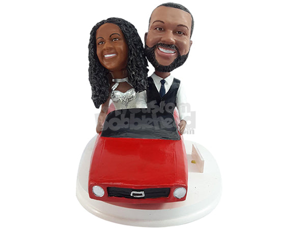 Custom Bobblehead Wedding couple wearing a beautifull dress driving off on a classic car  - Motor Vehicles Cars, Trucks & Vans Personalized Bobblehead & Action Figure