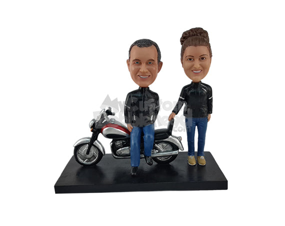 Custom Bobblehead Nice biker couple wearing identical jackets - Motor Vehicles Motorcycles Personalized Bobblehead & Action Figure