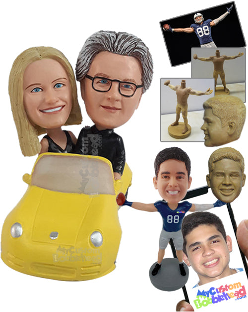 Dazzling Couple Driving a Car Personalized Bobblehead