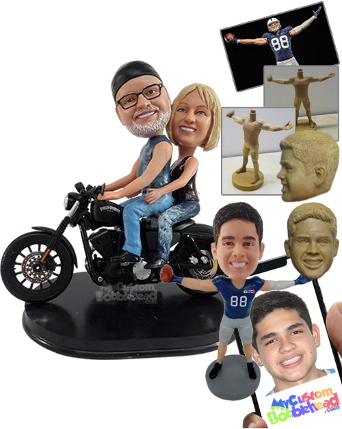 Crazy Couple Riding Their Cool Bike Personalized Bobblehead