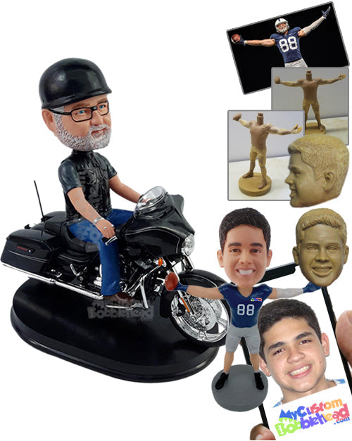 Classic Guy Riding His Bike Wearing a T-Shirt and Nice Vest and Boots Personalized Bobblehead