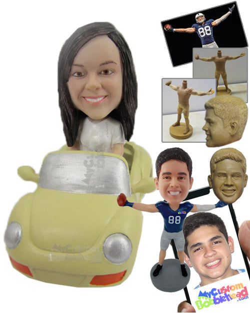 Girl Driving an Expensive Convertible Car Personalized Bobblehead