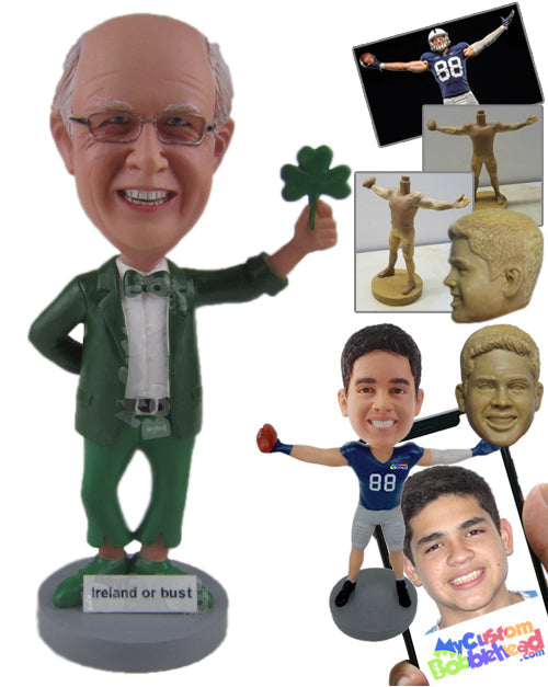 Saint Patrick Irish Leprechaun Man Wearing Formal Irish Attire Personalized Bobblehead