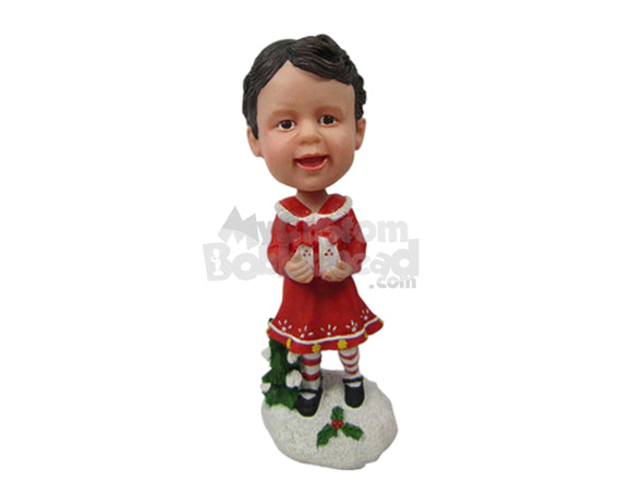 Custom Bobblehead Cute Baby Girl In Santa Outfit Got Her Christmas Gift - Holidays & Festivities Christmas Personalized Bobblehead & Cake Topper