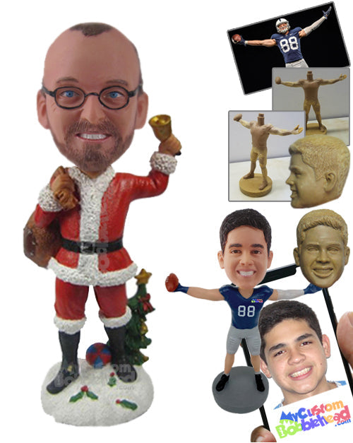 Cool Dude Wearing Santa Claus Outfit Ready to Give Away Some Toys Personalized Bobblehead