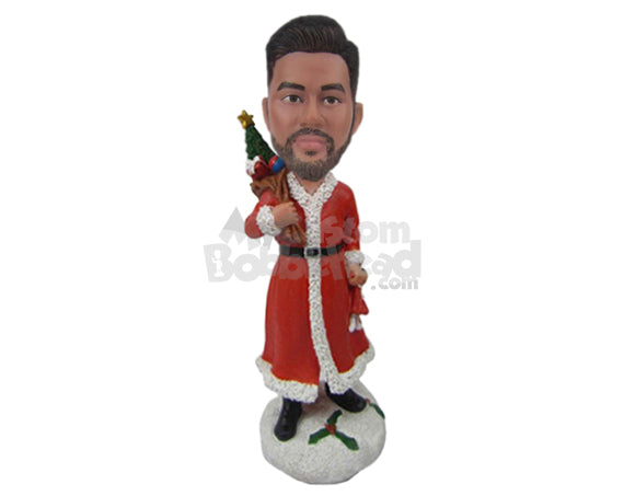 Custom Bobblehead Man In Christmas Attire Has A Bag Full Of Toys - Holidays & Festivities Christmas Personalized Bobblehead & Cake Topper