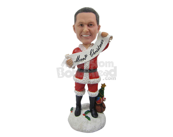 Custom Bobblehead Dude Wearing Santa Claus Dress Wishing All A Happy Christmas - Holidays & Festivities Christmas Personalized Bobblehead & Cake Topper