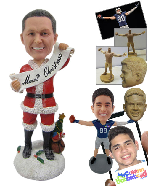 Dude Wearing Santa Claus Dress Wishing All a Happy Christmas Personalized Bobblehead