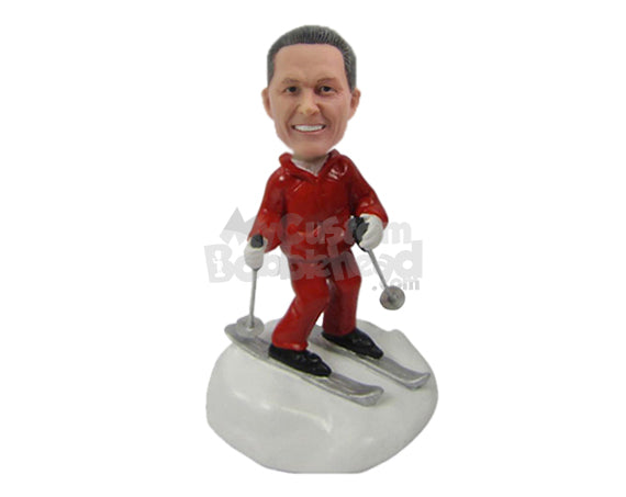 Custom Bobblehead Cool Fella In Tracksuit Skating On Ice - Holidays & Festivities Christmas Personalized Bobblehead & Cake Topper