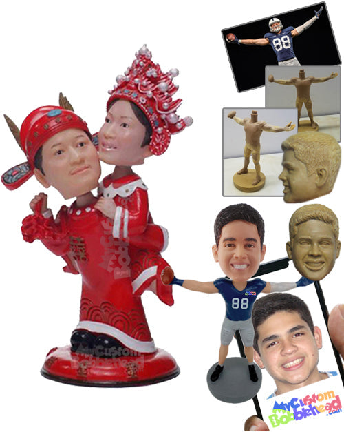 Lovely Couple in Christmas Outfit Personalized Bobblehead