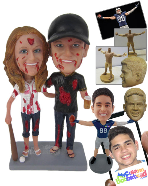 Zombie Baseball Couple Personalized Bobblehead