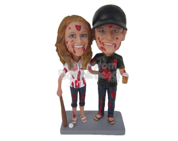 Zombie Baseball Couple Personalized Bobblehead