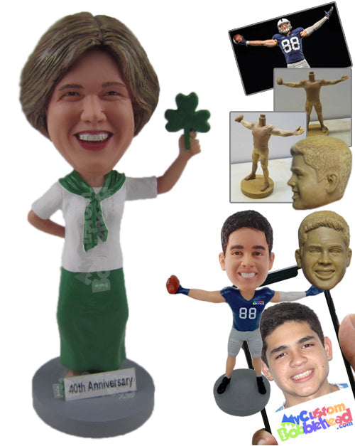 Saint Patrick Irish Leprechaun Woman Wearing Formal Irish Attire Personalized Bobblehead