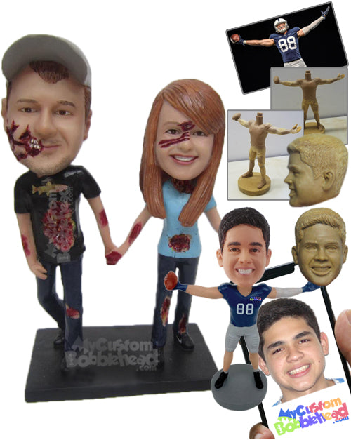 Zombie Couple Holding Hands in Casual Outfits Personalized Bobblehead