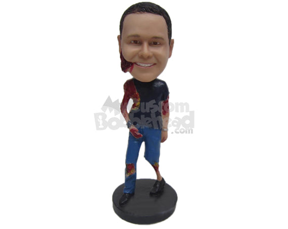 Custom Bobblehead Scary Zombie Wearing T-Shirt And Jeans - Holidays & Festivities Halloween Personalized Bobblehead & Cake Topper