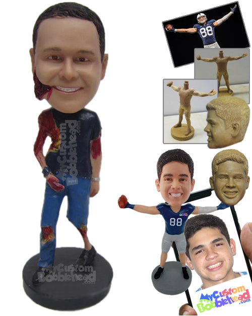 Scary Zombie Wearing T-Shirt and Jeans Personalized Bobblehead