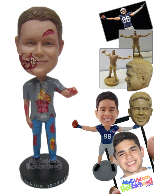 Zombie Boy in T-Shirt and Jeans Personalized Bobblehead