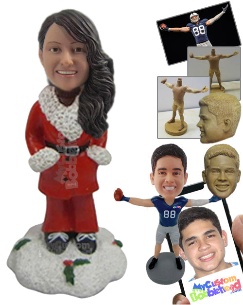 Pretty Girl Wearing Santa Outfit Personalized Bobblehead