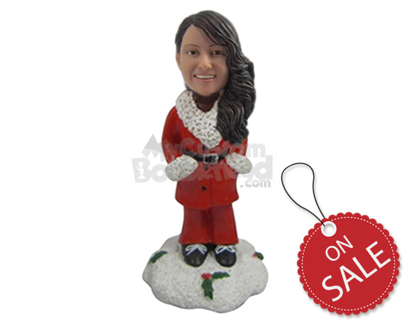 Custom Bobblehead Pretty Girl Wearing Santa Outfit - Holidays & Festivities Christmas Personalized Bobblehead & Cake Topper