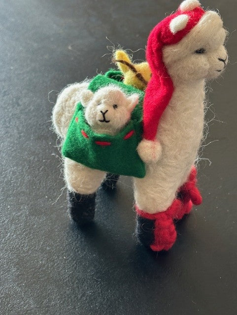 Alpaca Noel Santa: Felted Sculpture